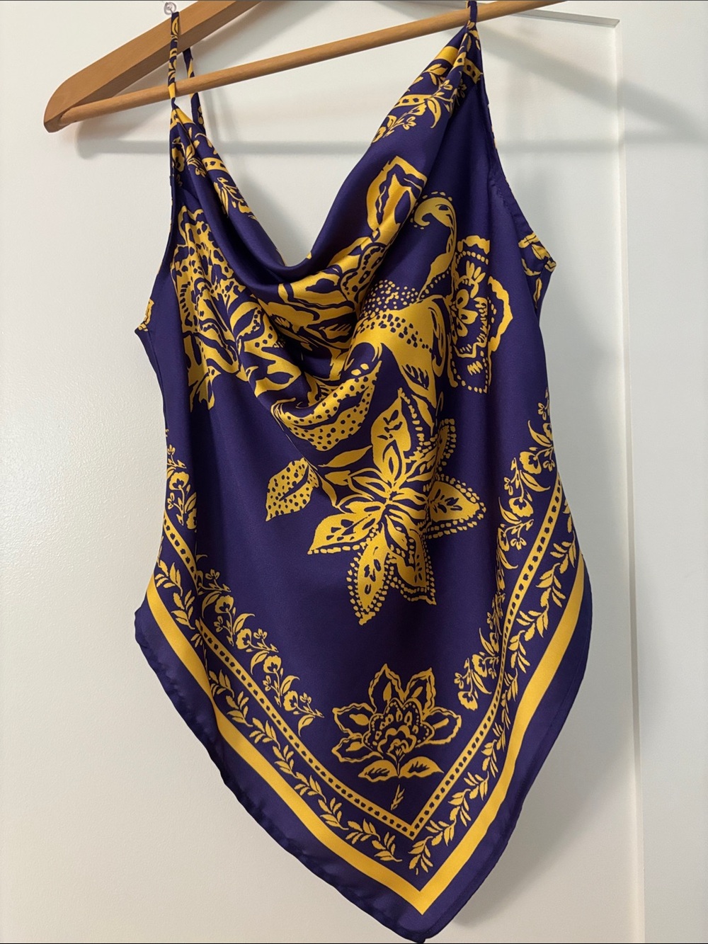 Lavender Brown Purple and Gold Floral Cowl Satin Camisole